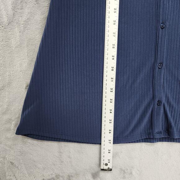 Harlow & Rose Dress Womens M Blue Ribbed Collared Short Sleeve Button Front Polo - Picture 8 of 9